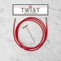 ChiaoGoo TWIST Red Large [L] -vaihtokaapeli (5,50–10,00 mm puikoille). Täysin muistiton nailonpäällysteinen teräsvaijeri sujuvaan ja kestävään neulontaan.