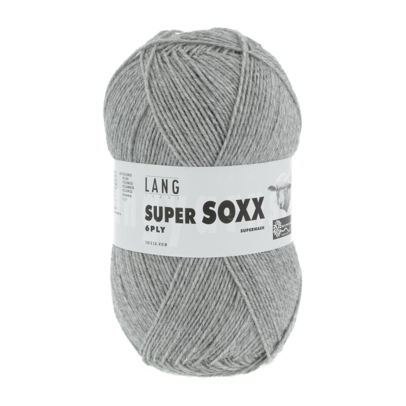 Lang Yarns Super Soxx 6-ply on perinteinen sukkalangan 
75 % puhdasta uutta villaa, 25 % polyamidia
150 g kerä = 410 m
Yksi kerä (150 g) riittää aikuisten sukkapariin kokoon 44 asti.