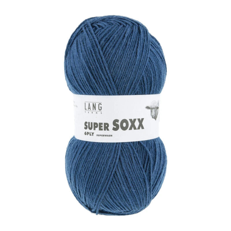 Lang Yarns Super Soxx 6-ply on perinteinen sukkalangan 
75 % puhdasta uutta villaa, 25 % polyamidia
150 g kerä = 410 m
Yksi kerä (150 g) riittää aikuisten sukkapariin kokoon 44 asti.