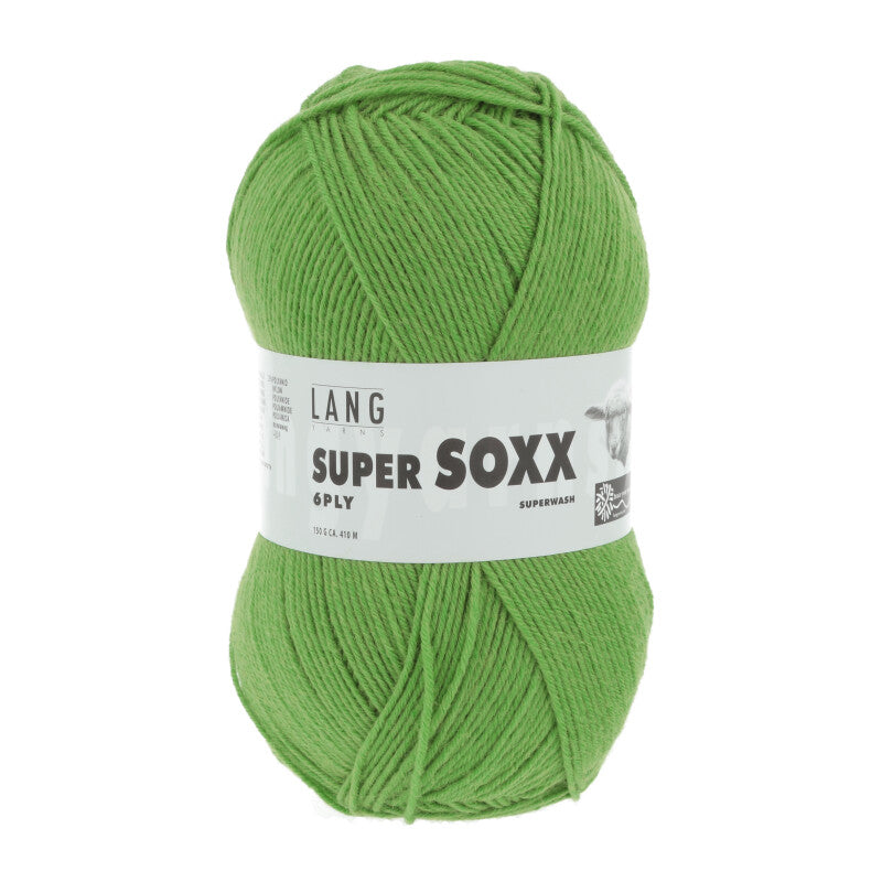 Lang Yarns Super Soxx 6-ply on perinteinen sukkalangan 
75 % puhdasta uutta villaa, 25 % polyamidia
150 g kerä = 410 m
Yksi kerä (150 g) riittää aikuisten sukkapariin kokoon 44 asti.