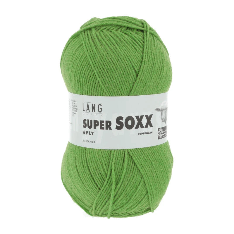 Lang Yarns Super Soxx 6-ply on perinteinen sukkalangan 
75 % puhdasta uutta villaa, 25 % polyamidia
150 g kerä = 410 m
Yksi kerä (150 g) riittää aikuisten sukkapariin kokoon 44 asti.