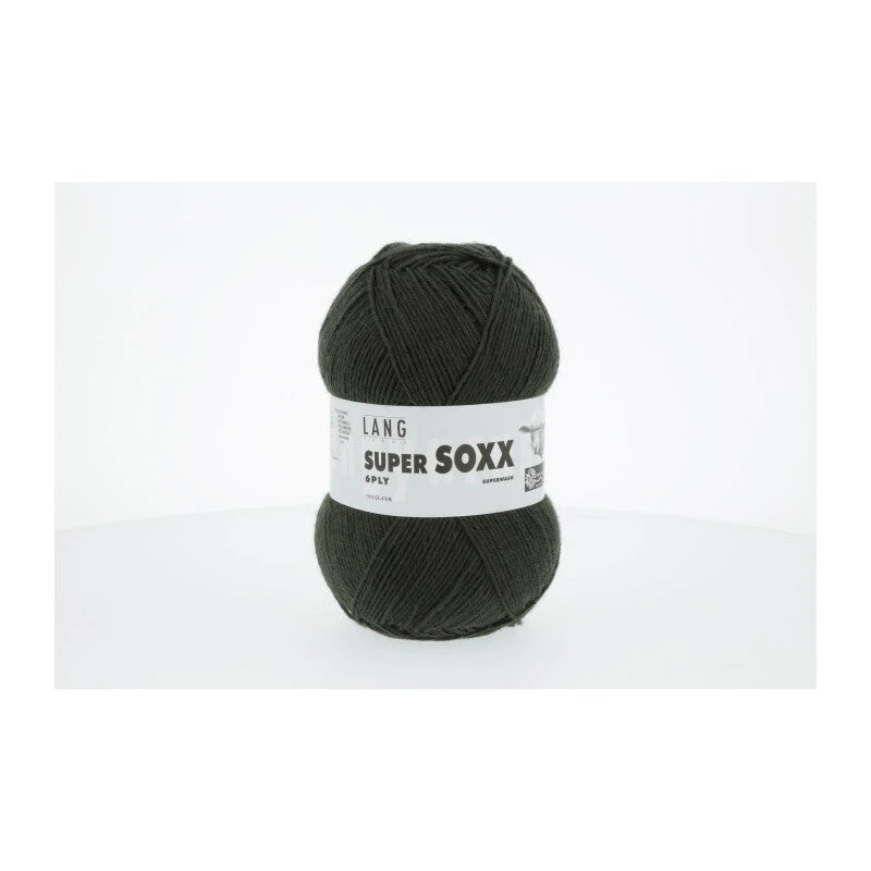 Lang Yarns Super Soxx 6-ply on perinteinen sukkalangan 
75 % puhdasta uutta villaa, 25 % polyamidia
150 g kerä = 410 m
Yksi kerä (150 g) riittää aikuisten sukkapariin kokoon 44 asti.
