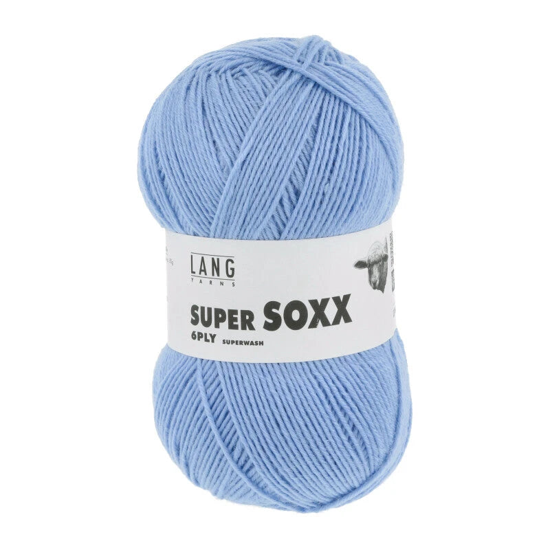 Lang Yarns Super Soxx 6-ply on perinteinen sukkalangan 
75 % puhdasta uutta villaa, 25 % polyamidia
150 g kerä = 410 m
Yksi kerä (150 g) riittää aikuisten sukkapariin kokoon 44 asti.