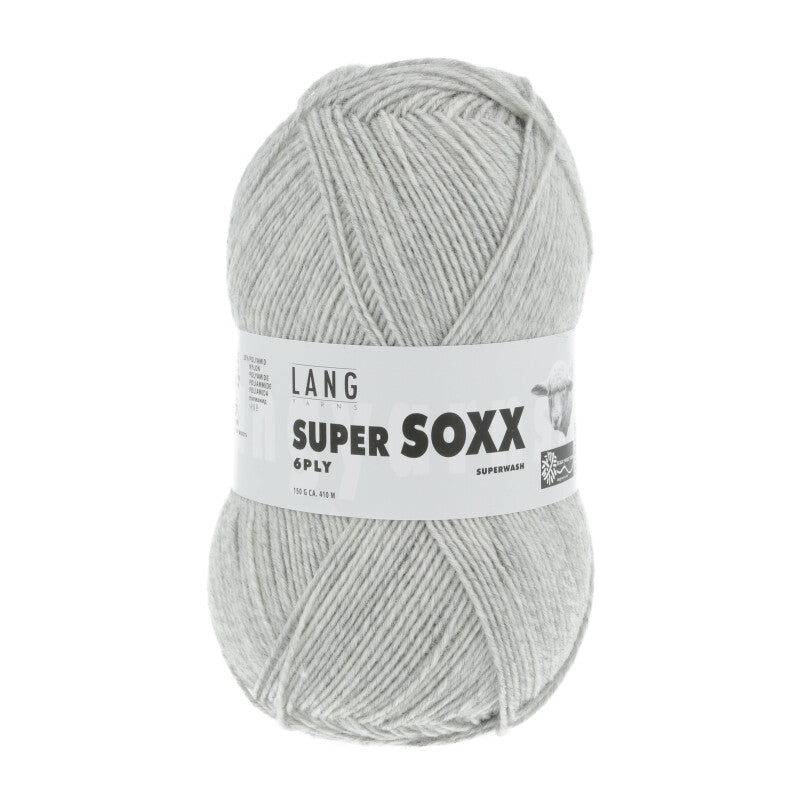 Lang Yarns Super Soxx 6-ply on perinteinen sukkalangan 
75 % puhdasta uutta villaa, 25 % polyamidia
150 g kerä = 410 m
Yksi kerä (150 g) riittää aikuisten sukkapariin kokoon 44 asti.