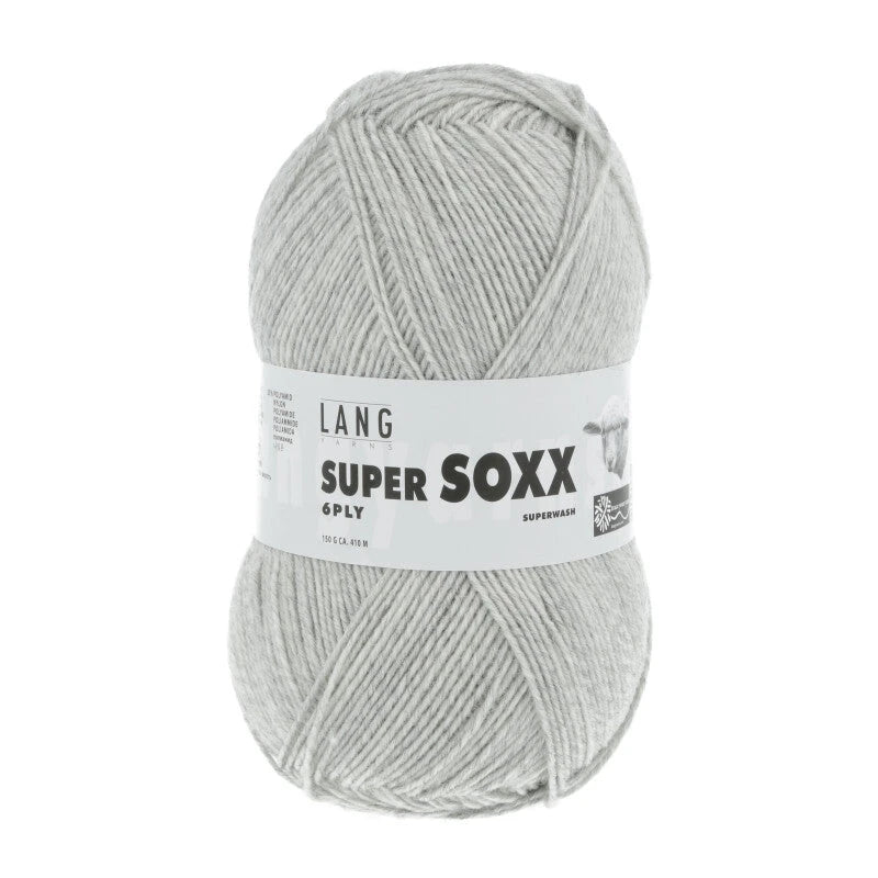 Lang Yarns Super Soxx 6-ply on perinteinen sukkalangan 
75 % puhdasta uutta villaa, 25 % polyamidia
150 g kerä = 410 m
Yksi kerä (150 g) riittää aikuisten sukkapariin kokoon 44 asti.