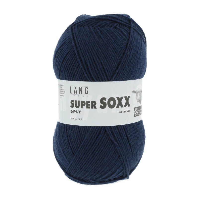 Lang Yarns Super Soxx 6-ply on perinteinen sukkalangan 
75 % puhdasta uutta villaa, 25 % polyamidia
150 g kerä = 410 m
Yksi kerä (150 g) riittää aikuisten sukkapariin kokoon 44 asti.