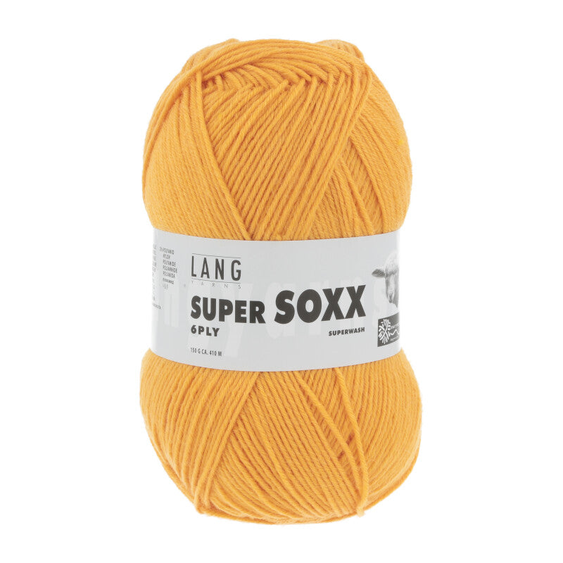 Lang Yarns Super Soxx 6-ply on perinteinen sukkalangan 
75 % puhdasta uutta villaa, 25 % polyamidia
150 g kerä = 410 m
Yksi kerä (150 g) riittää aikuisten sukkapariin kokoon 44 asti.