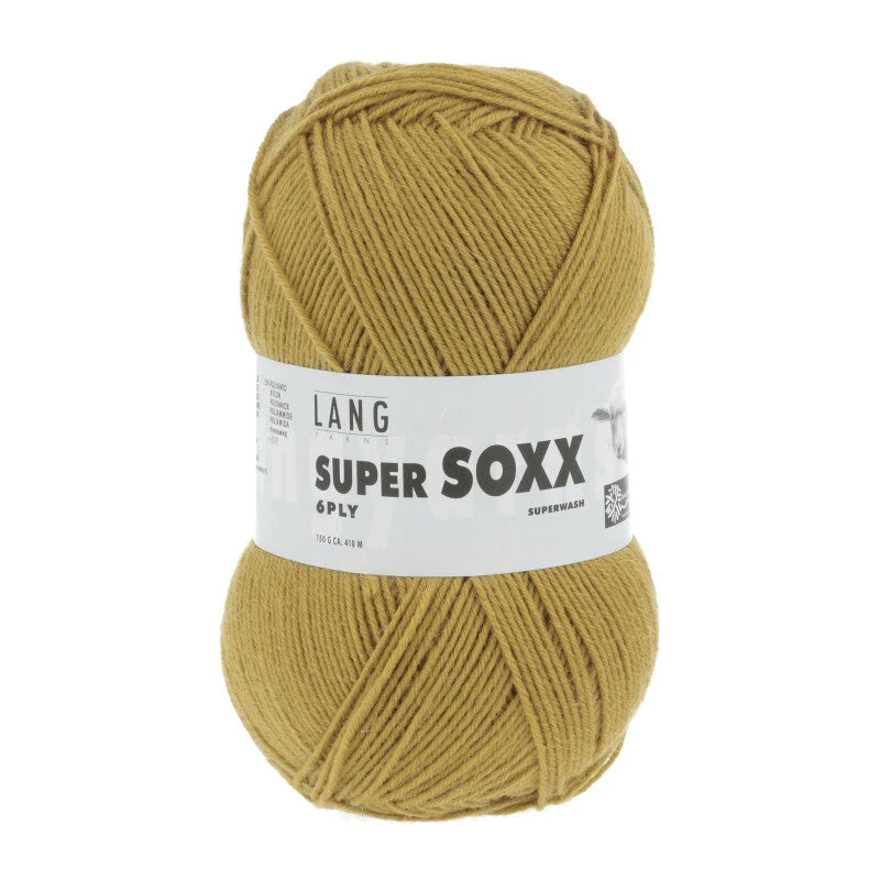 Lang Yarns Super Soxx 6-ply on perinteinen sukkalangan 
75 % puhdasta uutta villaa, 25 % polyamidia
150 g kerä = 410 m
Yksi kerä (150 g) riittää aikuisten sukkapariin kokoon 44 asti.