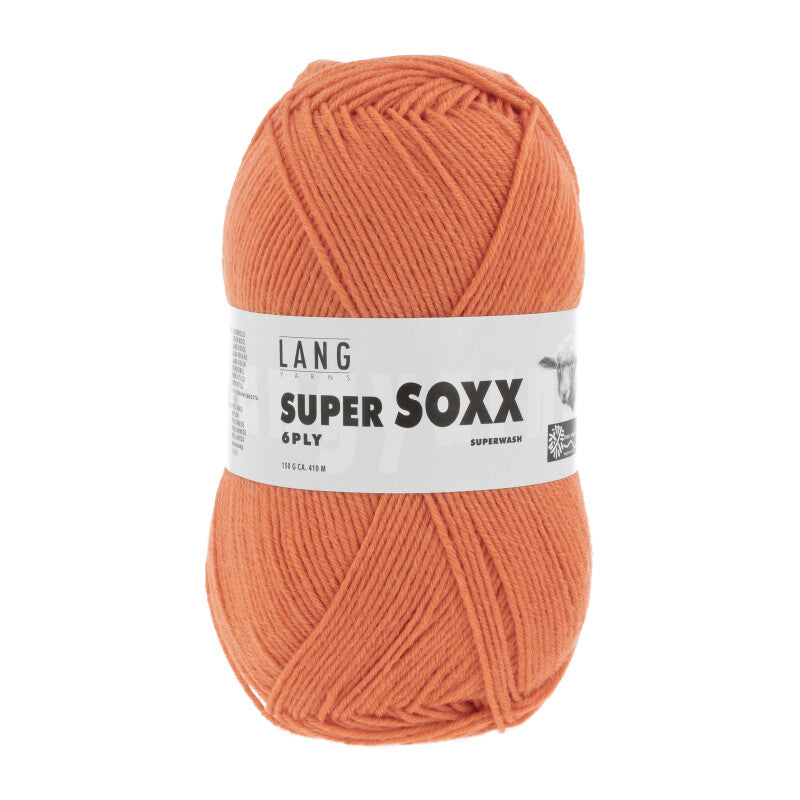 Lang Yarns Super Soxx 6-ply on perinteinen sukkalangan 
75 % puhdasta uutta villaa, 25 % polyamidia
150 g kerä = 410 m
Yksi kerä (150 g) riittää aikuisten sukkapariin kokoon 44 asti.