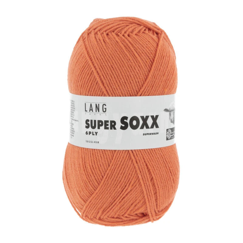 Lang Yarns Super Soxx 6-ply on perinteinen sukkalangan 
75 % puhdasta uutta villaa, 25 % polyamidia
150 g kerä = 410 m
Yksi kerä (150 g) riittää aikuisten sukkapariin kokoon 44 asti.