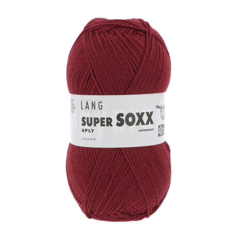 Lang Yarns Super Soxx 6-ply on perinteinen sukkalangan 
75 % puhdasta uutta villaa, 25 % polyamidia
150 g kerä = 410 m
Yksi kerä (150 g) riittää aikuisten sukkapariin kokoon 44 asti.