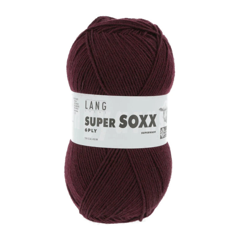 Lang Yarns Super Soxx 6-ply on perinteinen sukkalangan 
75 % puhdasta uutta villaa, 25 % polyamidia
150 g kerä = 410 m
Yksi kerä (150 g) riittää aikuisten sukkapariin kokoon 44 asti.