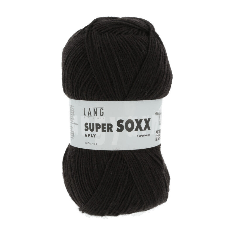 Lang Yarns Super Soxx 6-ply on perinteinen sukkalangan 
75 % puhdasta uutta villaa, 25 % polyamidia
150 g kerä = 410 m
Yksi kerä (150 g) riittää aikuisten sukkapariin kokoon 44 asti.