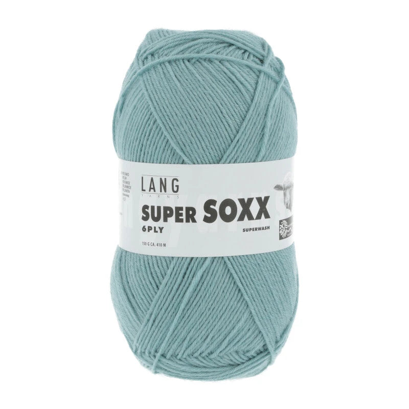 Lang Yarns Super Soxx 6-ply on perinteinen sukkalangan 
75 % puhdasta uutta villaa, 25 % polyamidia
150 g kerä = 410 m
Yksi kerä (150 g) riittää aikuisten sukkapariin kokoon 44 asti.