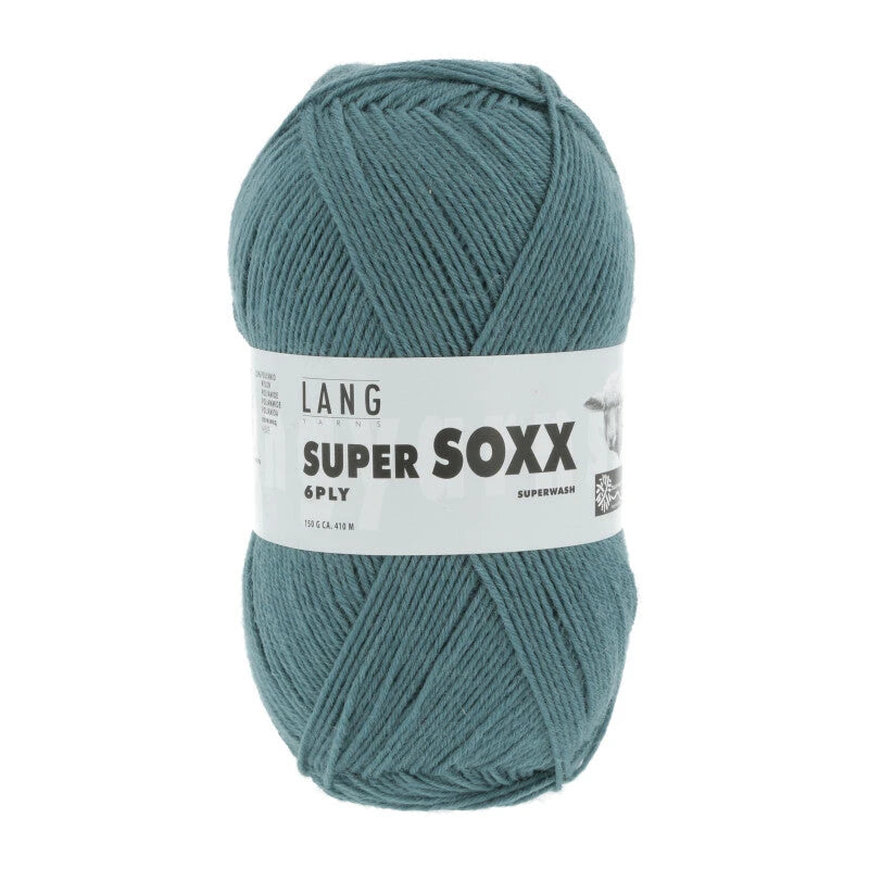 Lang Yarns Super Soxx 6-ply on perinteinen sukkalangan 
75 % puhdasta uutta villaa, 25 % polyamidia
150 g kerä = 410 m
Yksi kerä (150 g) riittää aikuisten sukkapariin kokoon 44 asti.