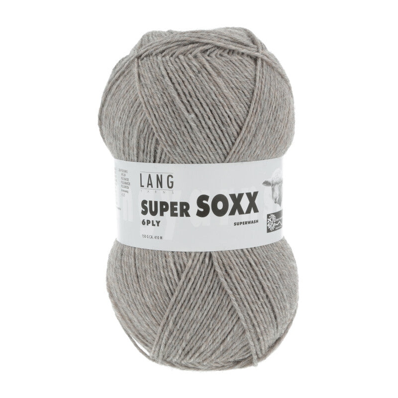 Lang Yarns Super Soxx 6-ply on perinteinen sukkalangan 
75 % puhdasta uutta villaa, 25 % polyamidia
150 g kerä = 410 m
Yksi kerä (150 g) riittää aikuisten sukkapariin kokoon 44 asti.
