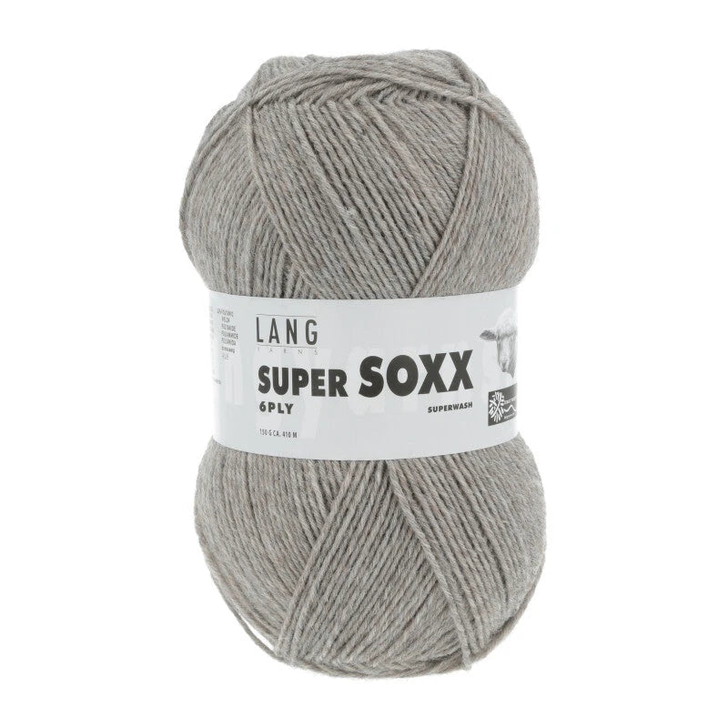 Lang Yarns Super Soxx 6-ply on perinteinen sukkalangan 
75 % puhdasta uutta villaa, 25 % polyamidia
150 g kerä = 410 m
Yksi kerä (150 g) riittää aikuisten sukkapariin kokoon 44 asti.