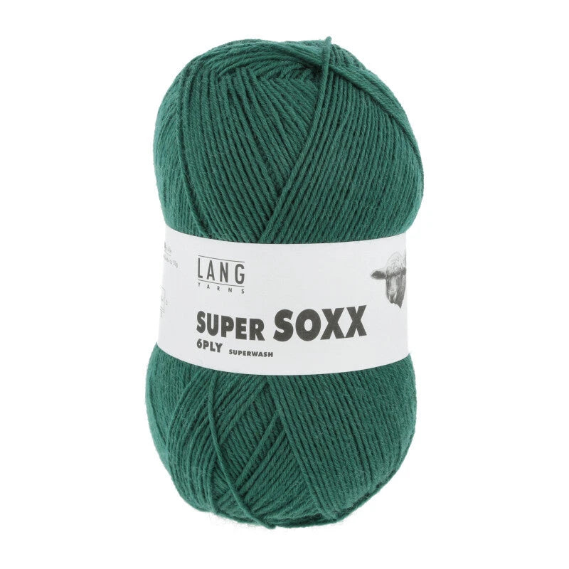 Lang Yarns Super Soxx 6-ply on perinteinen sukkalangan 
75 % puhdasta uutta villaa, 25 % polyamidia
150 g kerä = 410 m
Yksi kerä (150 g) riittää aikuisten sukkapariin kokoon 44 asti.