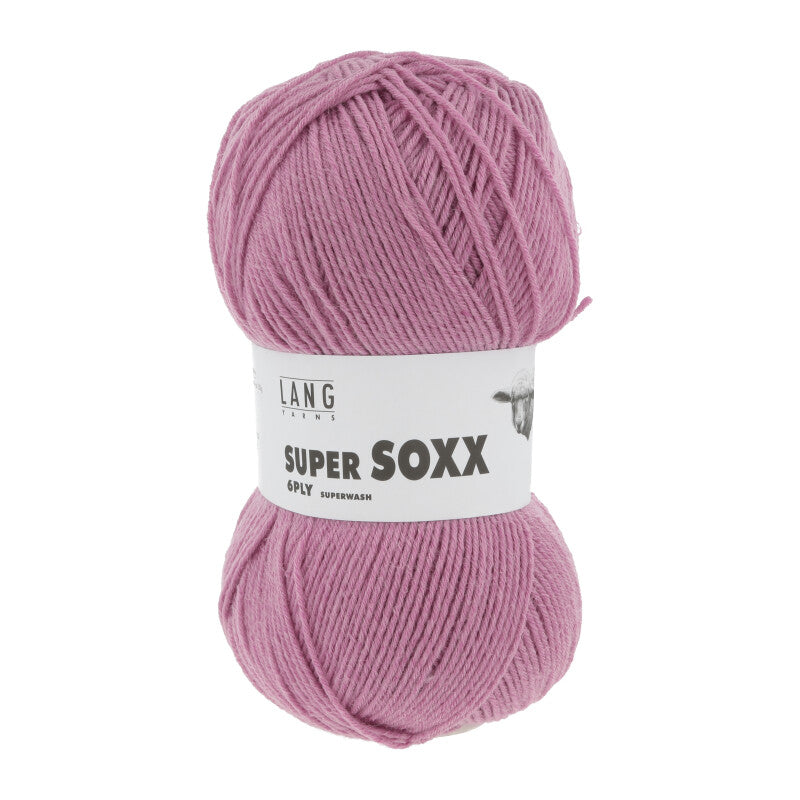 Lang Yarns Super Soxx 6-ply on perinteinen sukkalangan 
75 % puhdasta uutta villaa, 25 % polyamidia
150 g kerä = 410 m
Yksi kerä (150 g) riittää aikuisten sukkapariin kokoon 44 asti.