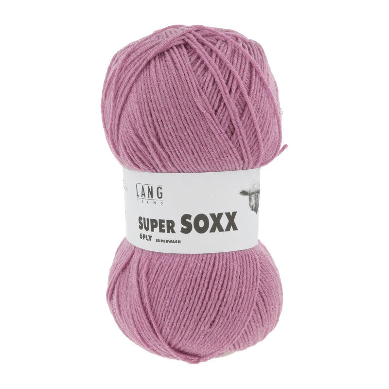 Lang Yarns Super Soxx 6-ply on perinteinen sukkalangan 
75 % puhdasta uutta villaa, 25 % polyamidia
150 g kerä = 410 m
Yksi kerä (150 g) riittää aikuisten sukkapariin kokoon 44 asti.