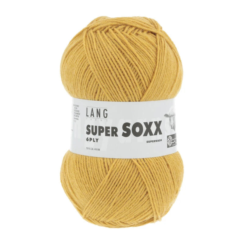 Lang Yarns Super Soxx 6-ply on perinteinen sukkalangan 
75 % puhdasta uutta villaa, 25 % polyamidia
150 g kerä = 410 m
Yksi kerä (150 g) riittää aikuisten sukkapariin kokoon 44 asti.