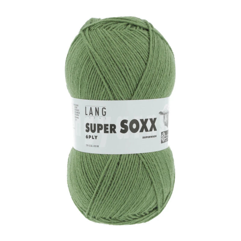 Lang Yarns Super Soxx 6-ply on perinteinen sukkalangan 
75 % puhdasta uutta villaa, 25 % polyamidia
150 g kerä = 410 m
Yksi kerä (150 g) riittää aikuisten sukkapariin kokoon 44 asti.