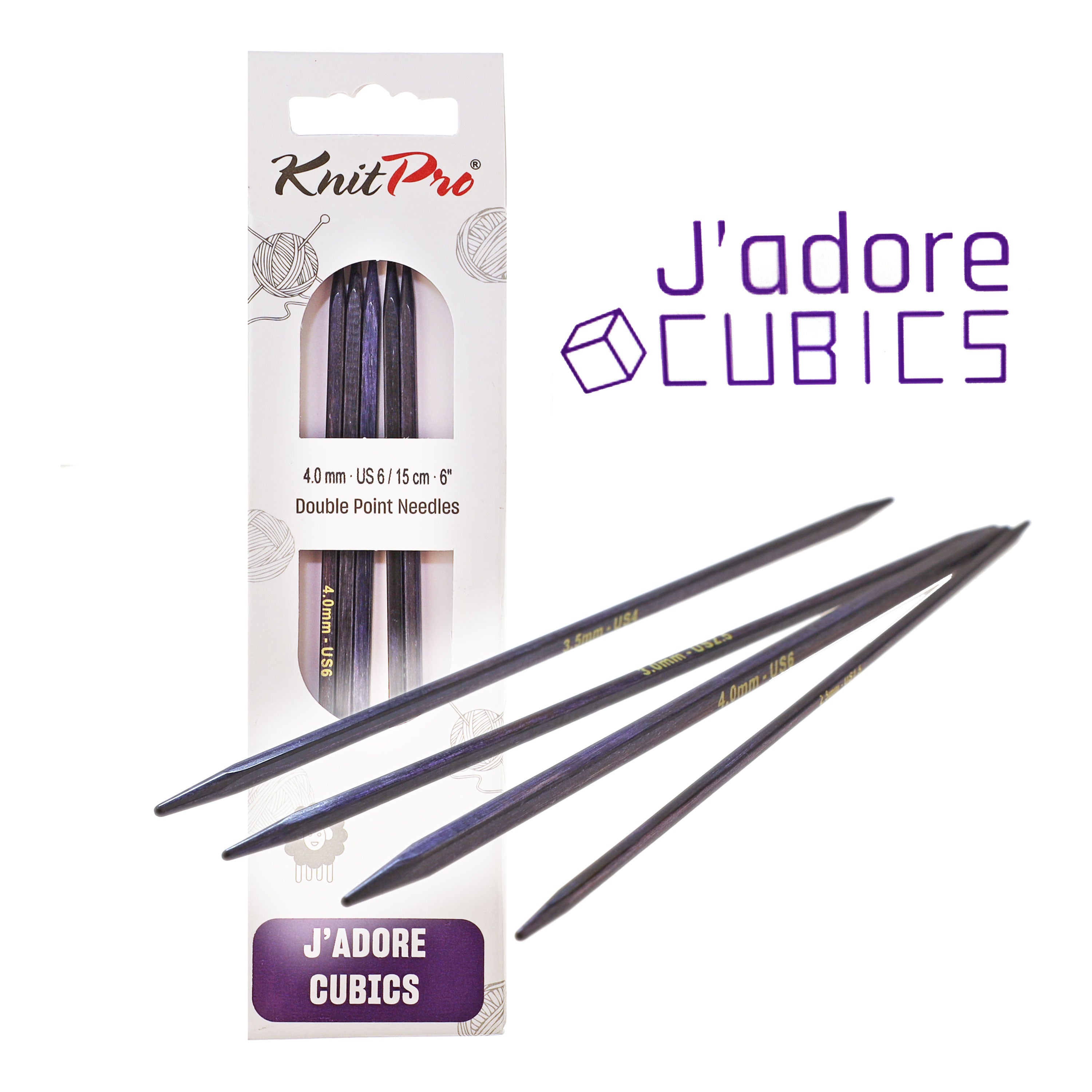 KnitPro J'adore – Neliskanttiset & Ergonomiset sukkapuikot, 15 cm