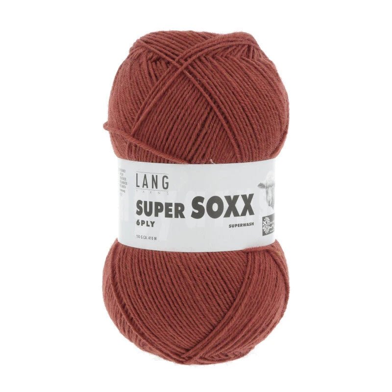 Lang Yarns Super Soxx 6-ply on perinteinen sukkalangan 
75 % puhdasta uutta villaa, 25 % polyamidia
150 g kerä = 410 m
Yksi kerä (150 g) riittää aikuisten sukkapariin kokoon 44 asti.