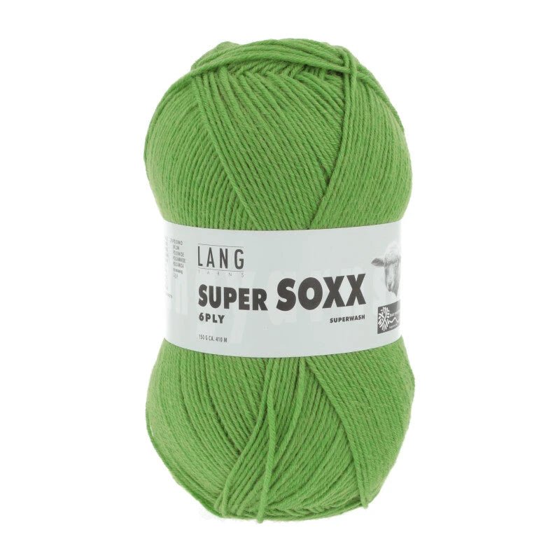 Lang Yarns Super Soxx 6-ply on perinteinen sukkalangan 
75 % puhdasta uutta villaa, 25 % polyamidia
150 g kerä = 410 m
Yksi kerä (150 g) riittää aikuisten sukkapariin kokoon 44 asti.