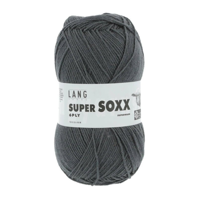 Lang Yarns Super Soxx 6-ply on perinteinen sukkalangan 
75 % puhdasta uutta villaa, 25 % polyamidia
150 g kerä = 410 m
Yksi kerä (150 g) riittää aikuisten sukkapariin kokoon 44 asti.