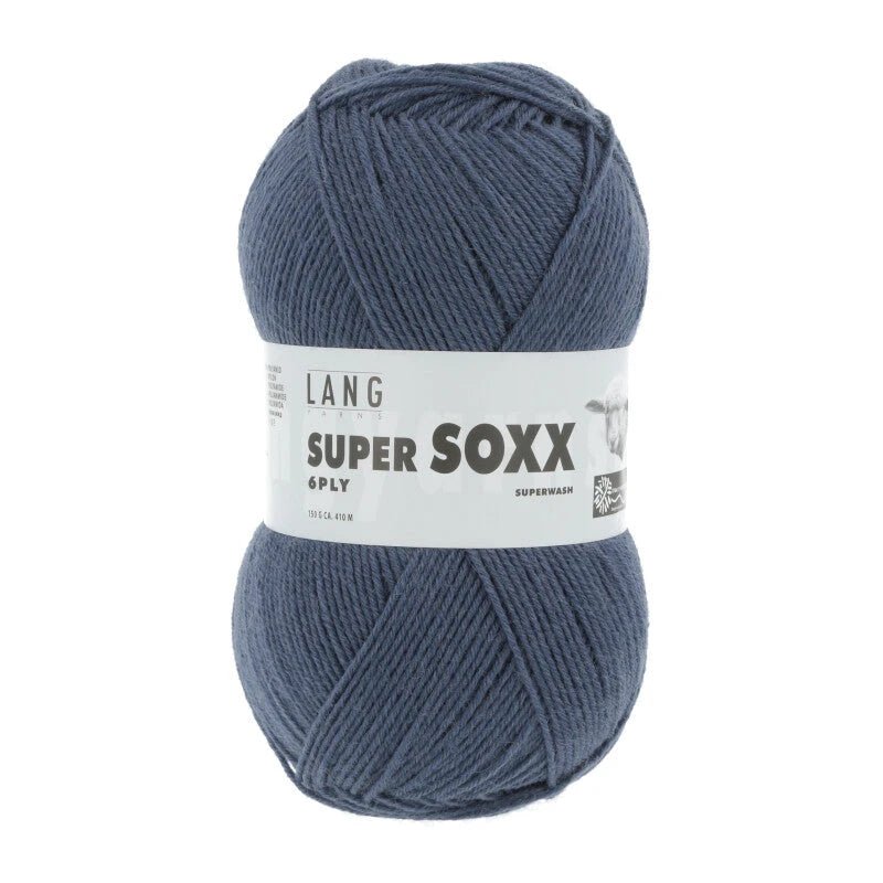 Lang Yarns Super Soxx 6-ply on perinteinen sukkalangan 
75 % puhdasta uutta villaa, 25 % polyamidia
150 g kerä = 410 m
Yksi kerä (150 g) riittää aikuisten sukkapariin kokoon 44 asti.