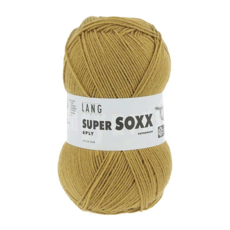 Lang Yarns Super Soxx 6-ply on perinteinen sukkalangan 
75 % puhdasta uutta villaa, 25 % polyamidia
150 g kerä = 410 m
Yksi kerä (150 g) riittää aikuisten sukkapariin kokoon 44 asti.