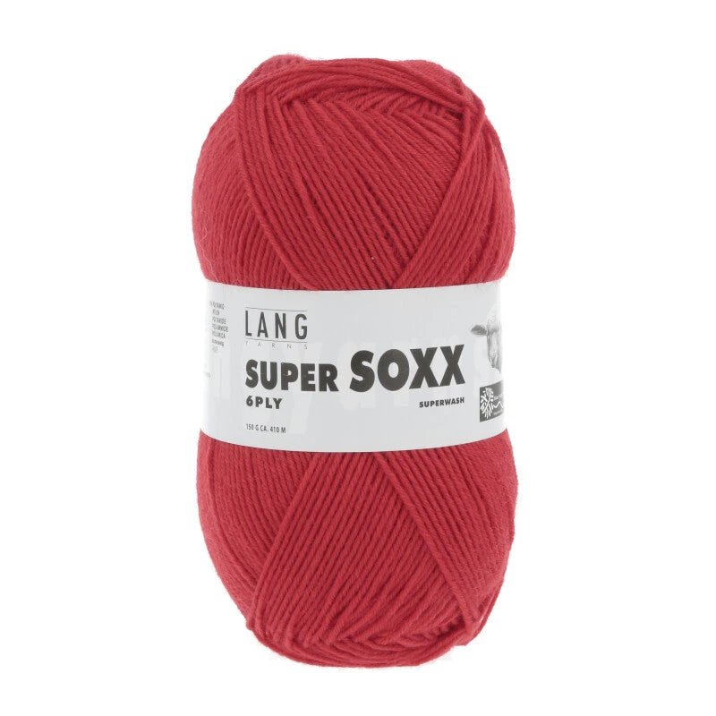Lang Yarns Super Soxx 6-ply on perinteinen sukkalangan 
75 % puhdasta uutta villaa, 25 % polyamidia
150 g kerä = 410 m
Yksi kerä (150 g) riittää aikuisten sukkapariin kokoon 44 asti.