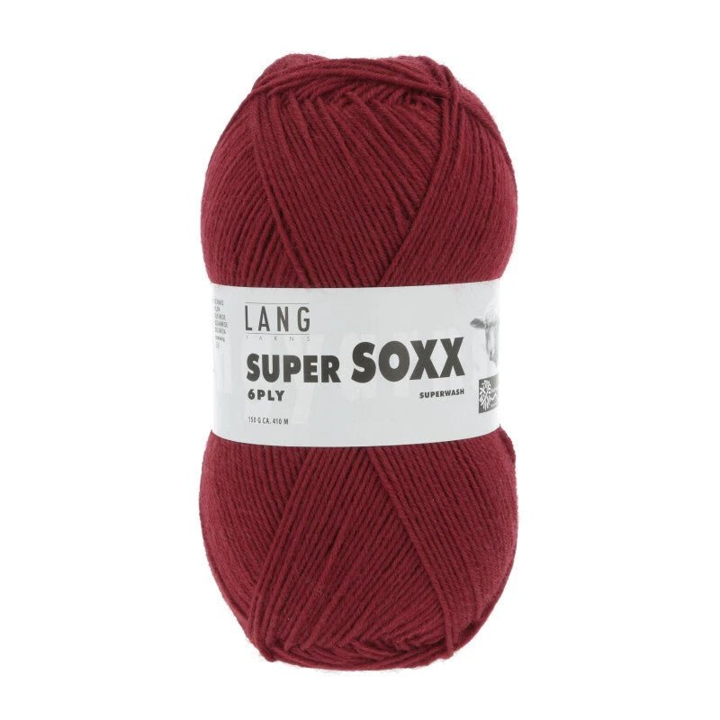 Lang Yarns Super Soxx 6-ply on perinteinen sukkalangan 
75 % puhdasta uutta villaa, 25 % polyamidia
150 g kerä = 410 m
Yksi kerä (150 g) riittää aikuisten sukkapariin kokoon 44 asti.