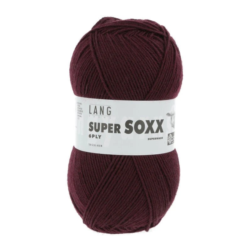 Lang Yarns Super Soxx 6-ply on perinteinen sukkalangan 
75 % puhdasta uutta villaa, 25 % polyamidia
150 g kerä = 410 m
Yksi kerä (150 g) riittää aikuisten sukkapariin kokoon 44 asti.