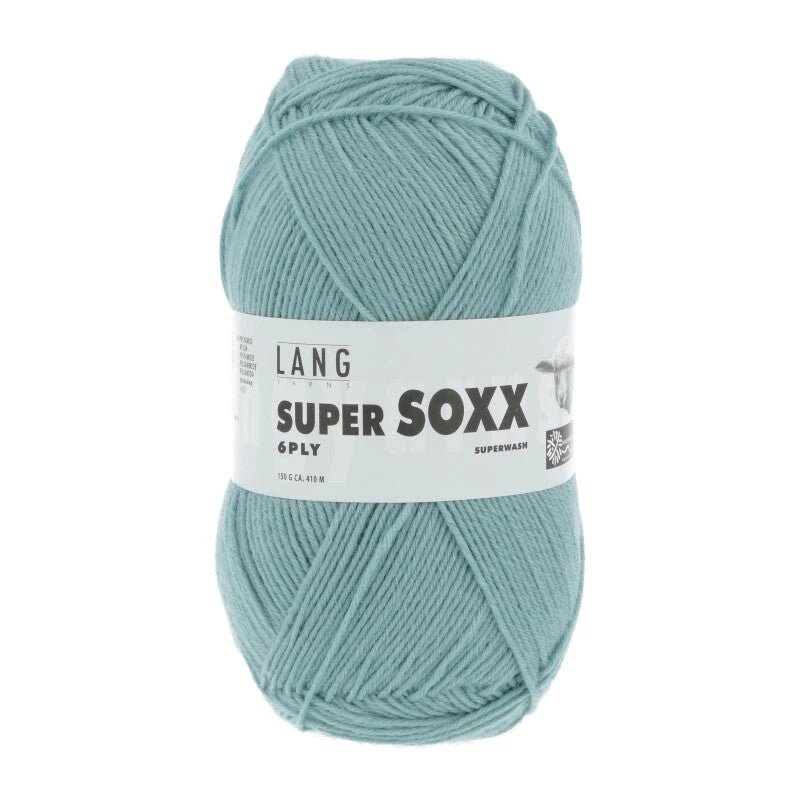 Lang Yarns Super Soxx 6-ply on perinteinen sukkalangan 
75 % puhdasta uutta villaa, 25 % polyamidia
150 g kerä = 410 m
Yksi kerä (150 g) riittää aikuisten sukkapariin kokoon 44 asti.