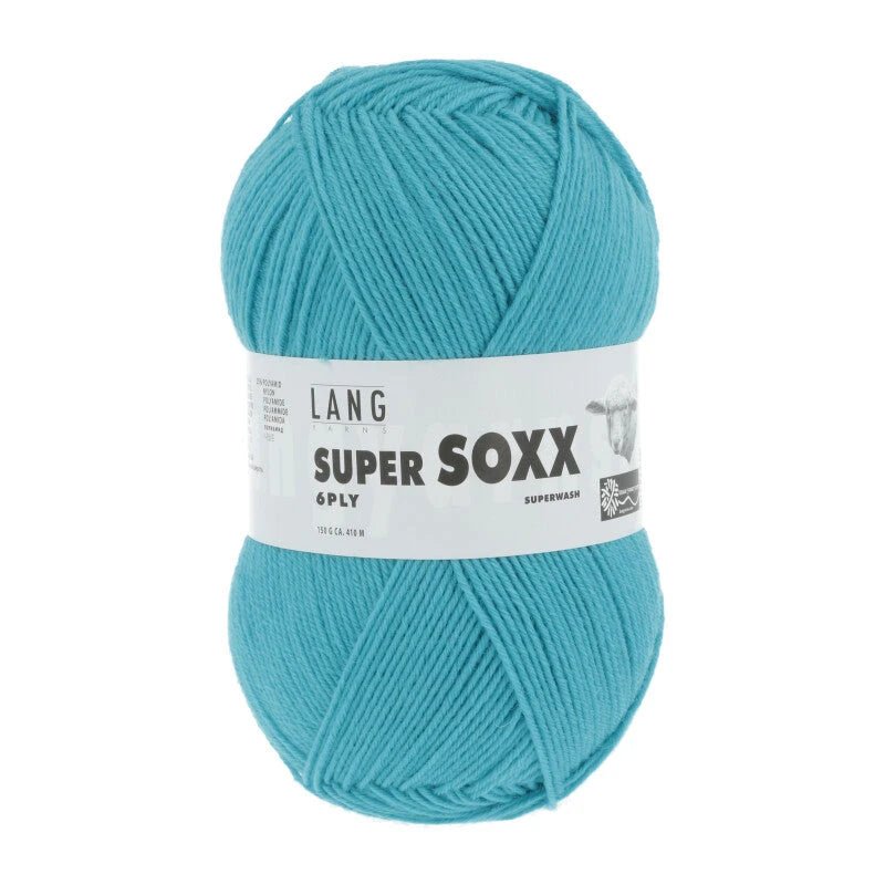Lang Yarns Super Soxx 6-ply on perinteinen sukkalangan 
75 % puhdasta uutta villaa, 25 % polyamidia
150 g kerä = 410 m
Yksi kerä (150 g) riittää aikuisten sukkapariin kokoon 44 asti.