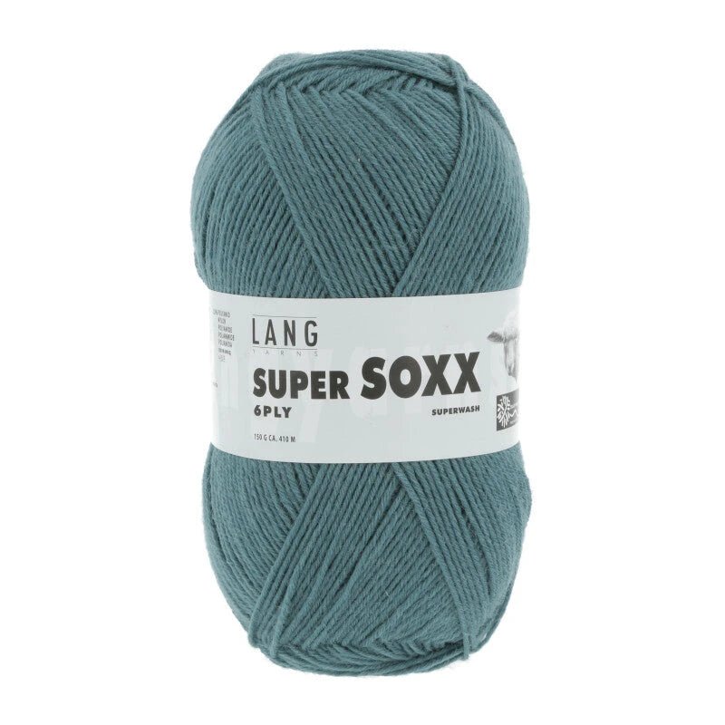 Lang Yarns Super Soxx 6-ply on perinteinen sukkalangan 
75 % puhdasta uutta villaa, 25 % polyamidia
150 g kerä = 410 m
Yksi kerä (150 g) riittää aikuisten sukkapariin kokoon 44 asti.