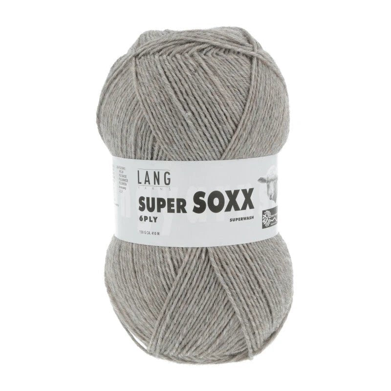 Lang Yarns Super Soxx 6-ply on perinteinen sukkalangan 
75 % puhdasta uutta villaa, 25 % polyamidia
150 g kerä = 410 m
Yksi kerä (150 g) riittää aikuisten sukkapariin kokoon 44 asti.