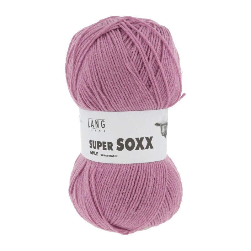 Lang Yarns Super Soxx 6-ply on perinteinen sukkalangan 
75 % puhdasta uutta villaa, 25 % polyamidia
150 g kerä = 410 m
Yksi kerä (150 g) riittää aikuisten sukkapariin kokoon 44 asti.