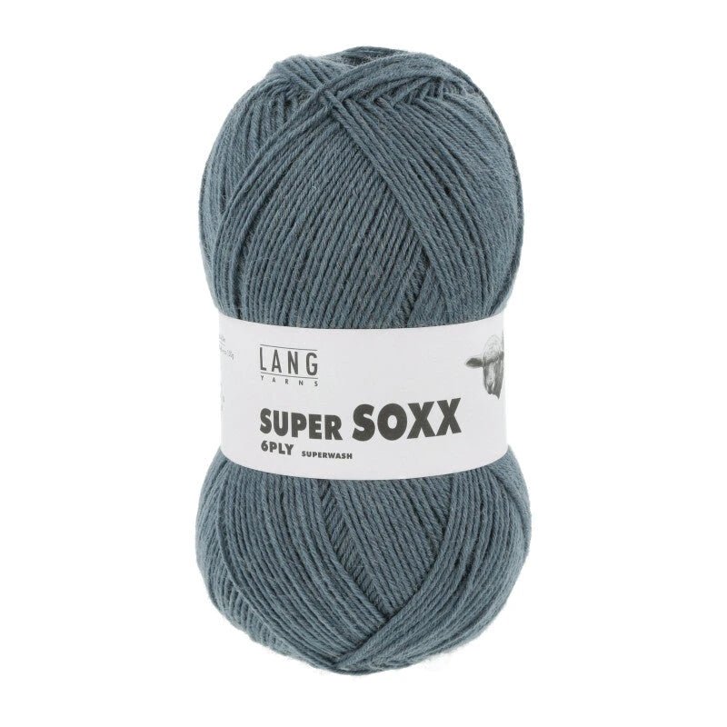 Lang Yarns Super Soxx 6-ply on perinteinen sukkalangan 
75 % puhdasta uutta villaa, 25 % polyamidia
150 g kerä = 410 m
Yksi kerä (150 g) riittää aikuisten sukkapariin kokoon 44 asti.