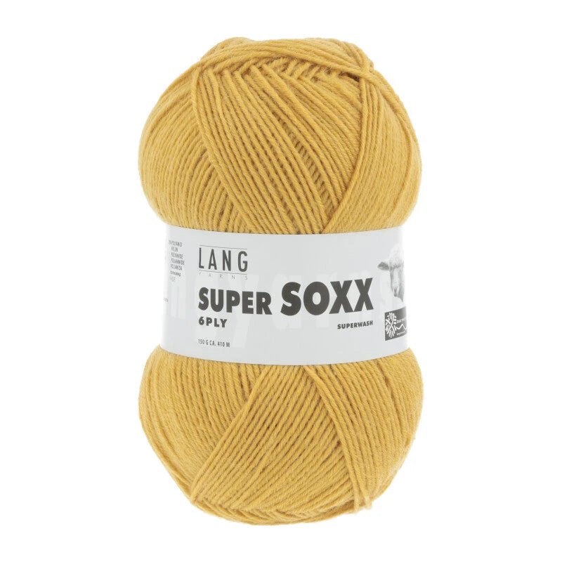 Lang Yarns Super Soxx 6-ply on perinteinen sukkalangan 
75 % puhdasta uutta villaa, 25 % polyamidia
150 g kerä = 410 m
Yksi kerä (150 g) riittää aikuisten sukkapariin kokoon 44 asti.