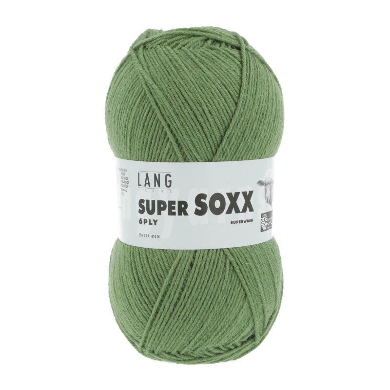 Lang Yarns Super Soxx 6-ply on perinteinen sukkalangan 
75 % puhdasta uutta villaa, 25 % polyamidia
150 g kerä = 410 m
Yksi kerä (150 g) riittää aikuisten sukkapariin kokoon 44 asti.