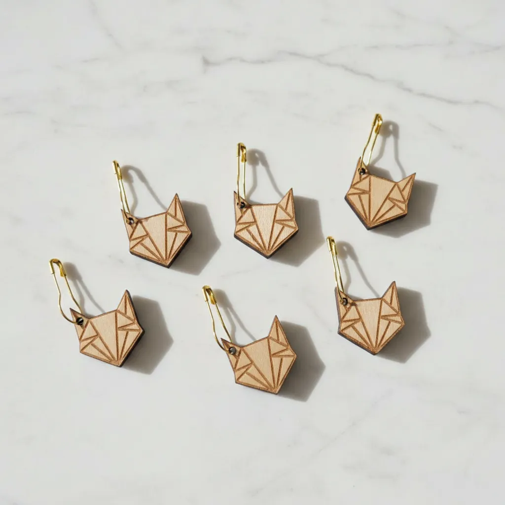 Kotimainen Miisku Design kettu-silmukkamerkki suomalaisesta koivuvanerista (halk. n. 2 cm). Kevyt ja kaunis puinen apuväline neulontaan. Myydään kappaleittain.